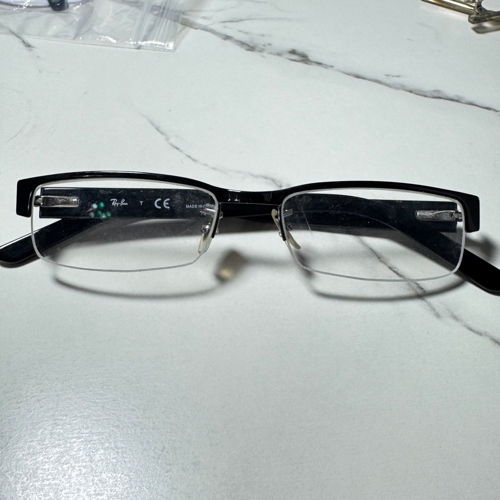 Ray-Ban RB 6182 2502 Black Semi-Rimless Rectangular Eyeglasses Frames 51-17-140
